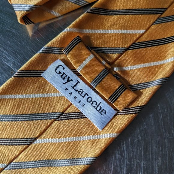 🔥 Amazing Vintage Guy LAROCHE Yellow Tie. Retro Yellow Striped Tie🔥 - Picture 4 of 9